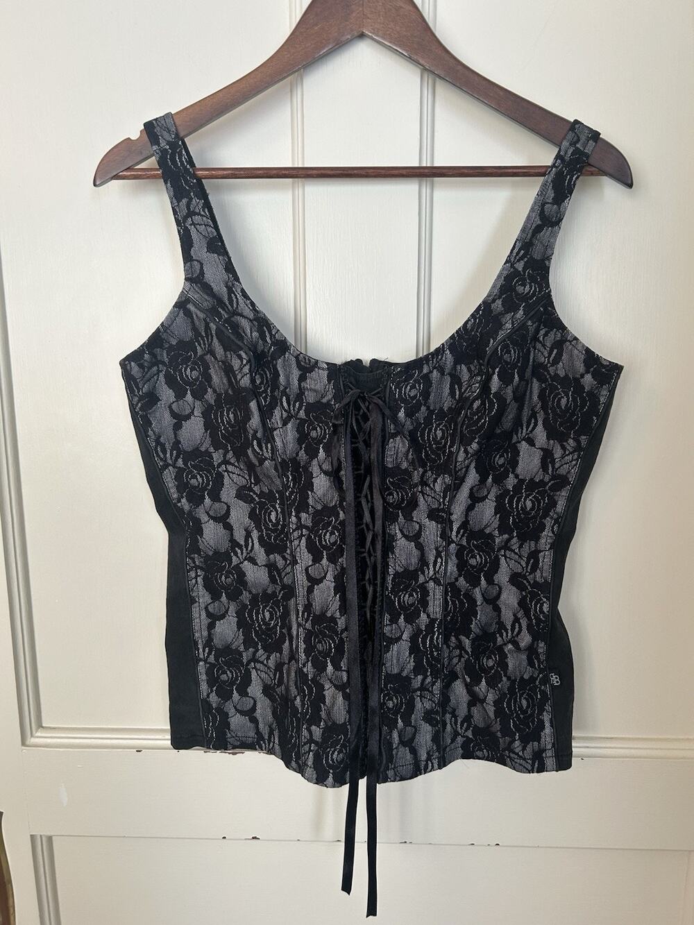 Royal Bones Lace Accent Corset Top Womens Size XXL Black Goth Vamp Pinup